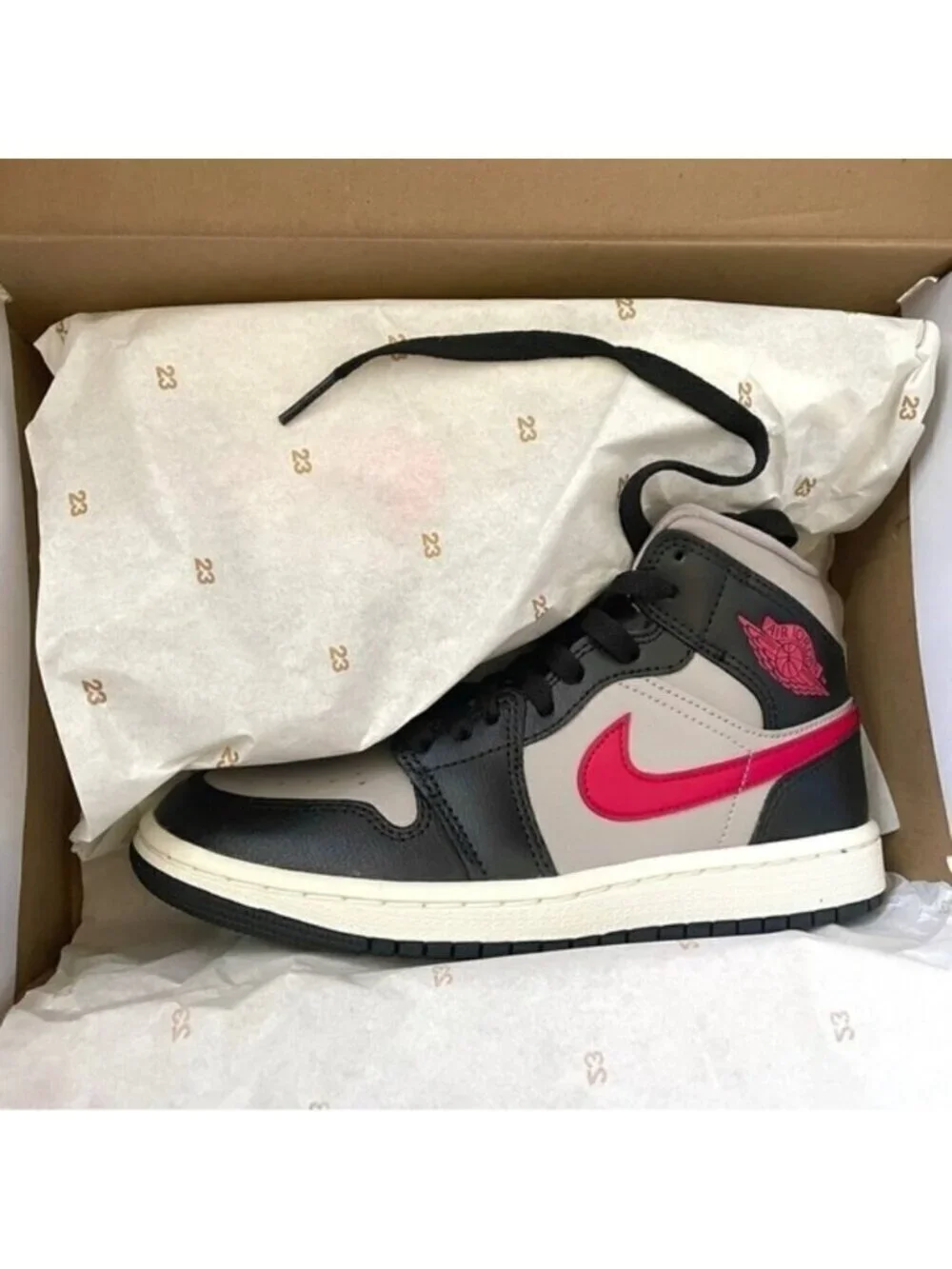 Air Jordan 1 Mid Black / Grey / Red Sneakers - 5.5US, BNIB